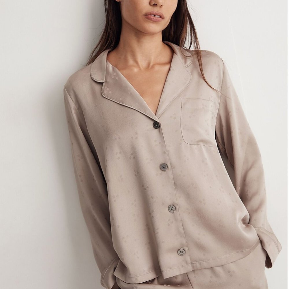NWT Madewell Night Stars Satin Bedtime Long-Sleeve Pajama Top